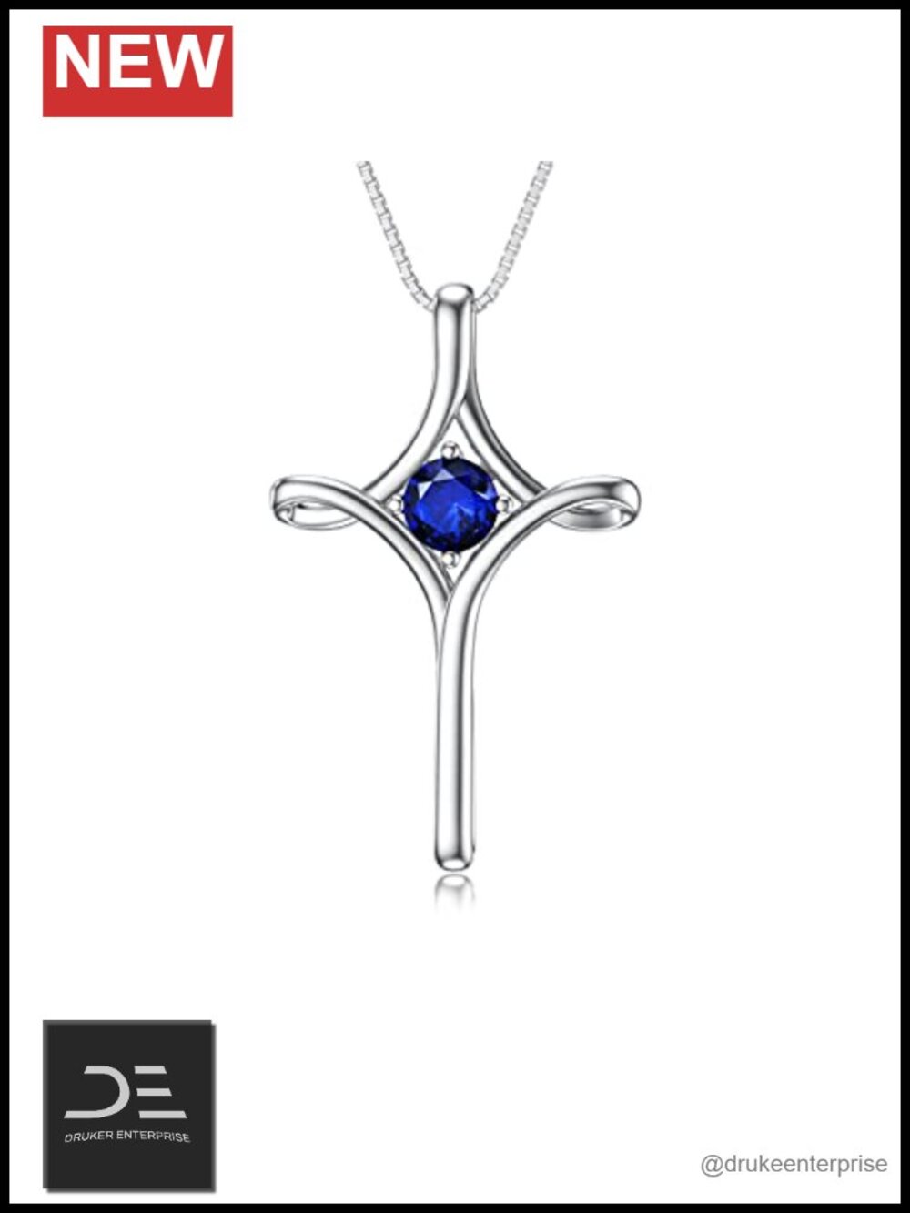 925 Sterling Silver Sapphire Cross Pendant Necklace for Women